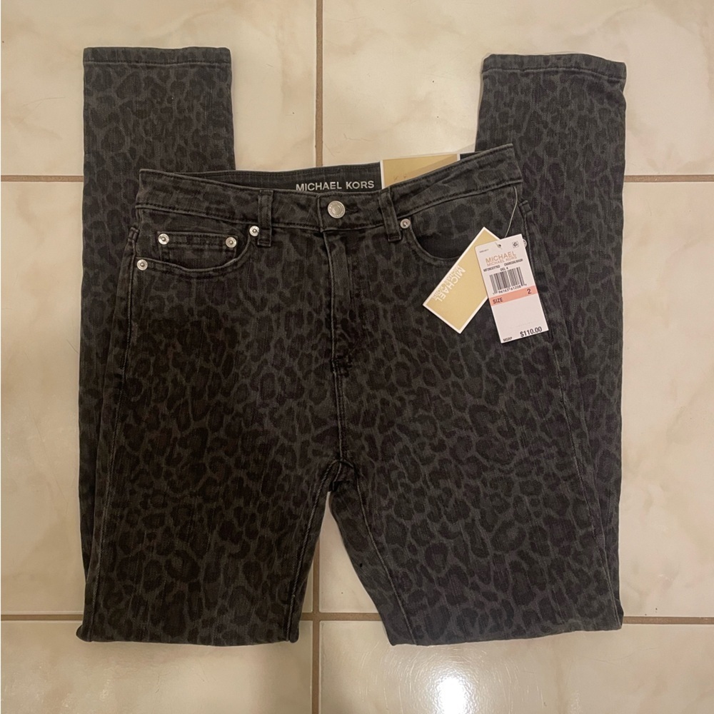 Michael Kors High-Rise Stretch Skinny Jeans | Charcoal Animal Print | Size 2